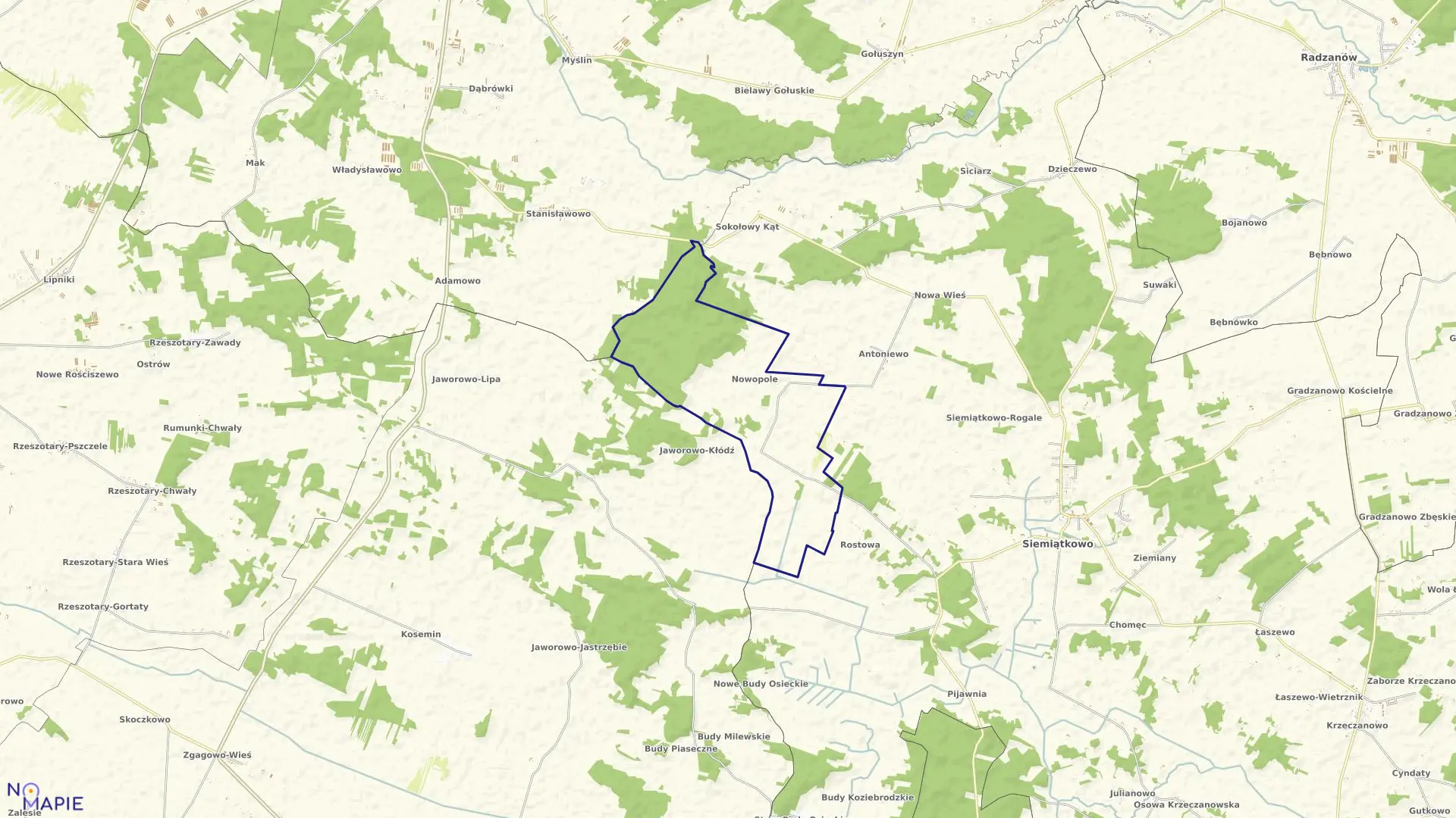 Mapa obrębu Nowopole w gminie Siemiątkowo