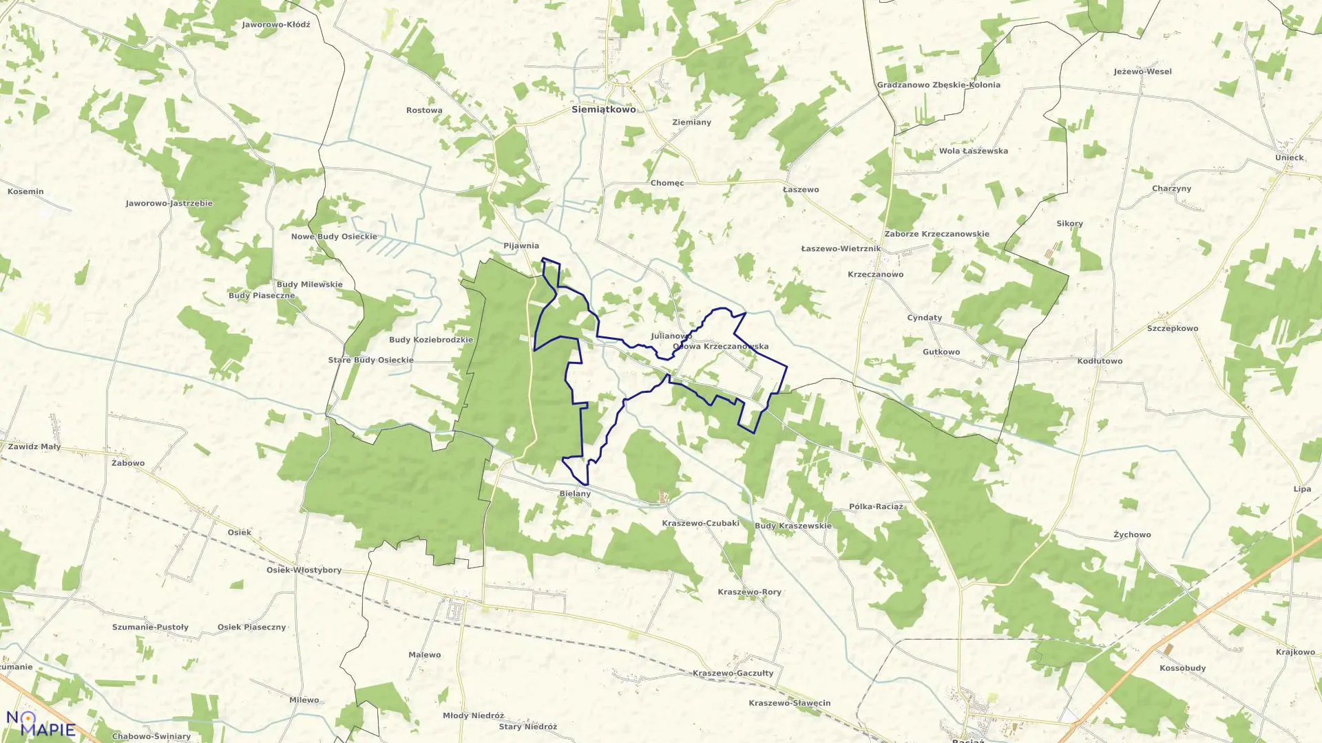 Mapa obrębu Ossowa w gminie Siemiątkowo