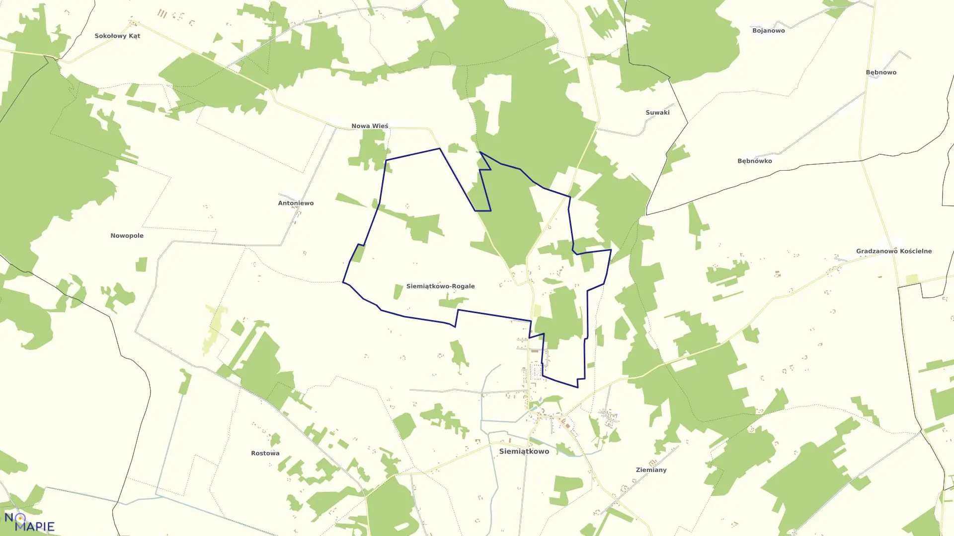 Mapa obrębu Siemiątkowo-Rogalne w gminie Siemiątkowo