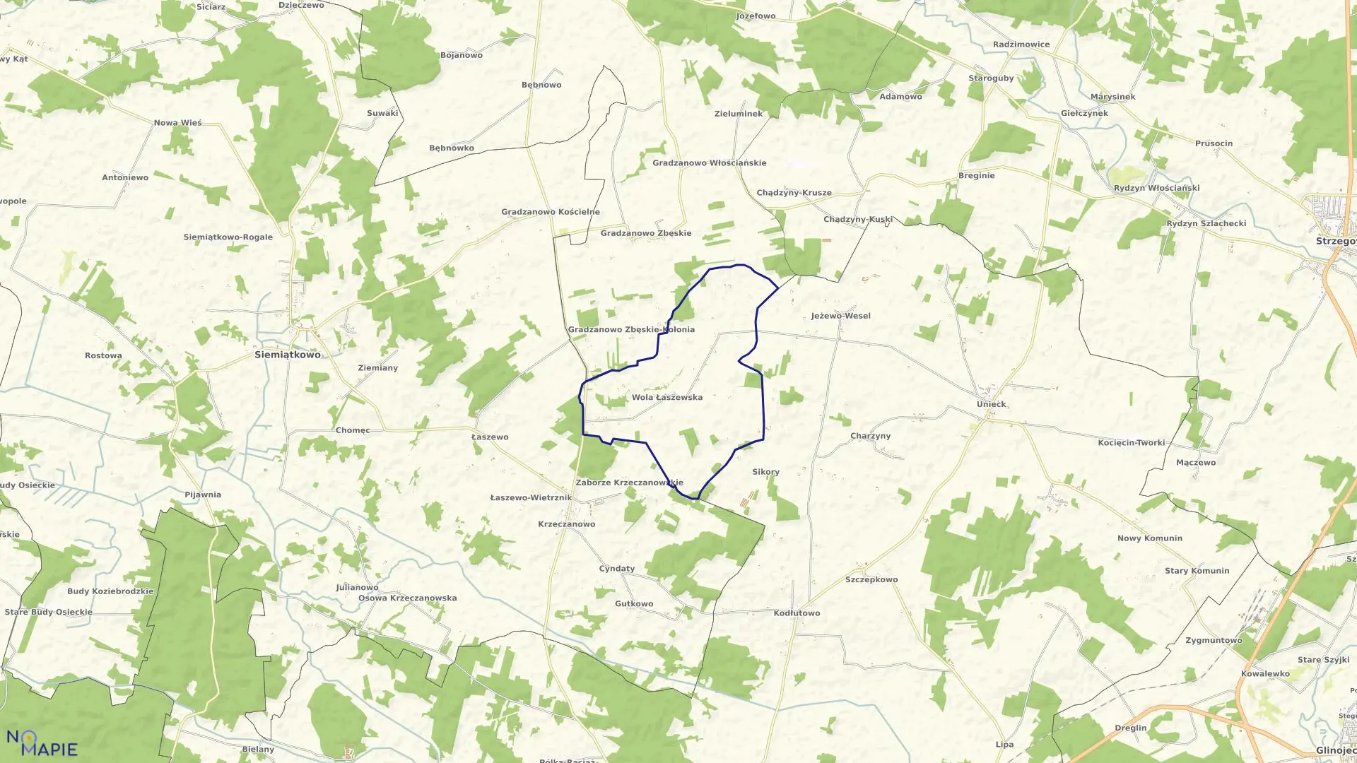 Mapa obrębu Wola Łaszewska w gminie Siemiątkowo