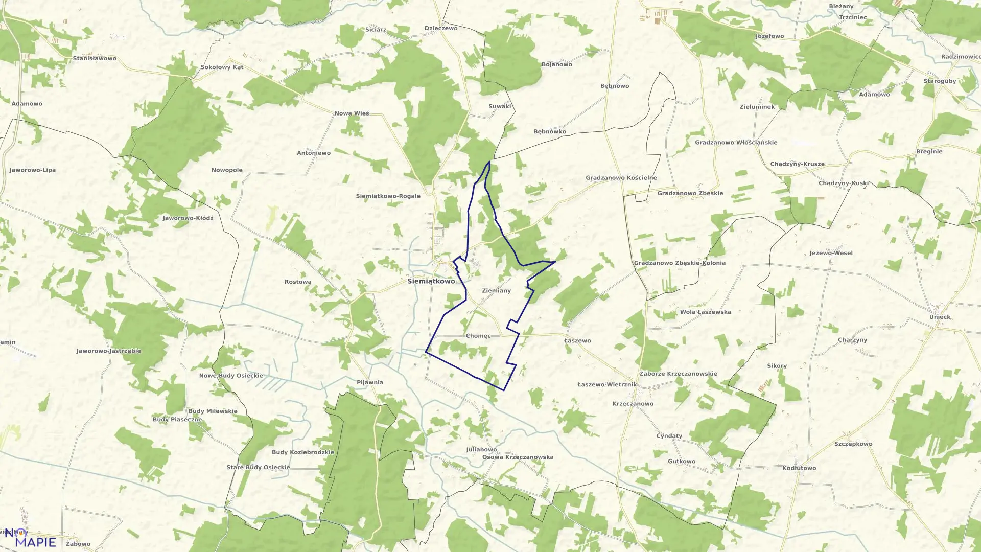 Mapa obrębu Ziemiany w gminie Siemiątkowo